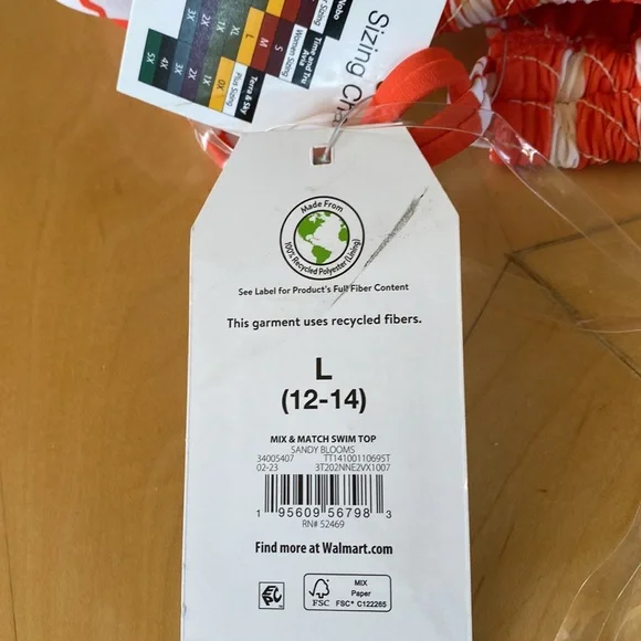 Time & Tru- Coral / Orange & White Flower 🌸 Design / Pattern Bikini  Top - Picture 6 of 7